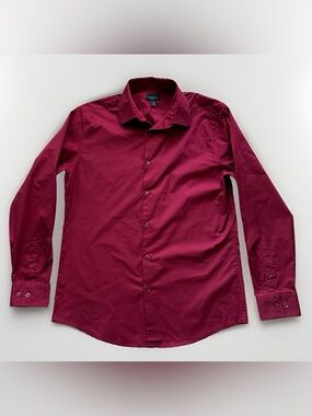 Structure Men’s Burgundy Modern Fit Stretch Dress Shirt Medium